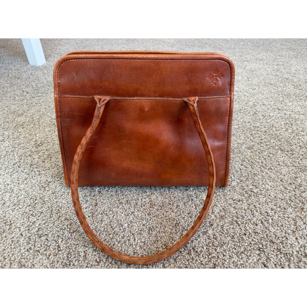 Patricia Nash Brown Woven Tote Bag 100% Leather Basketweave Satchel Zip Top - Picture 3 of 16